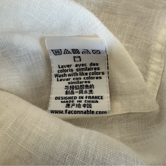 Faconnable 100% Linen Button Down Shirt Mens L Cream Resort Summer - Picture 10 of 10